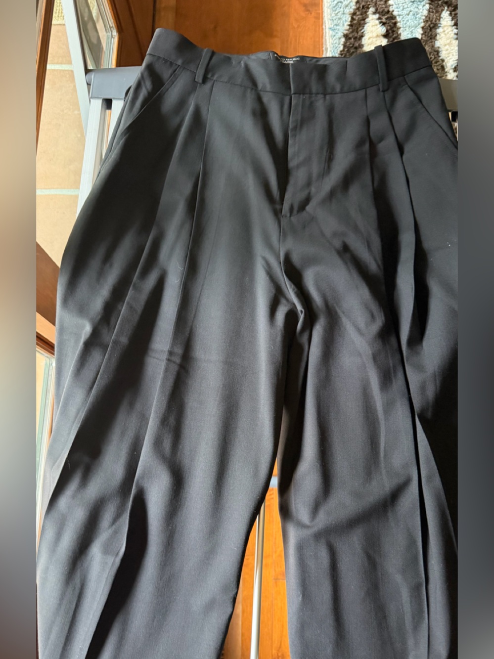 Banana Republic Black Pleated Wide-Leg Trousers